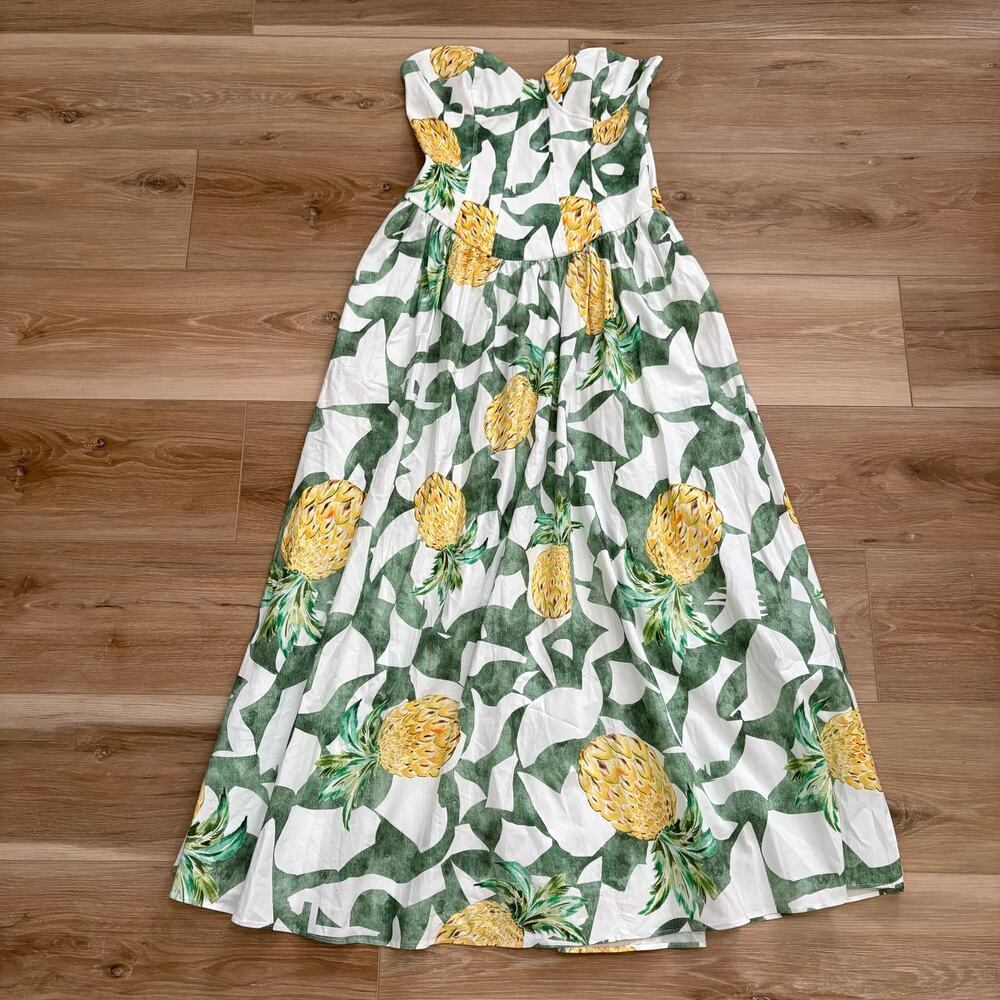Zara Fruit Pineapple Print Bustier Poplin Midi Dress M